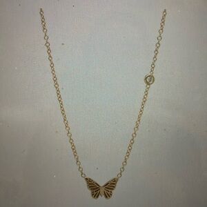 14K itty bitty butterfly necklace with floating diamond
